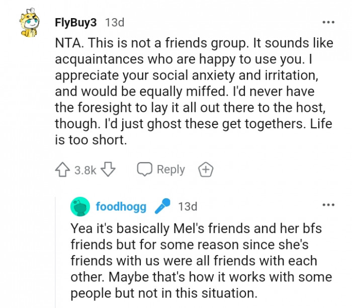 This Redditor appreciates the OP's social anxiety and irritation