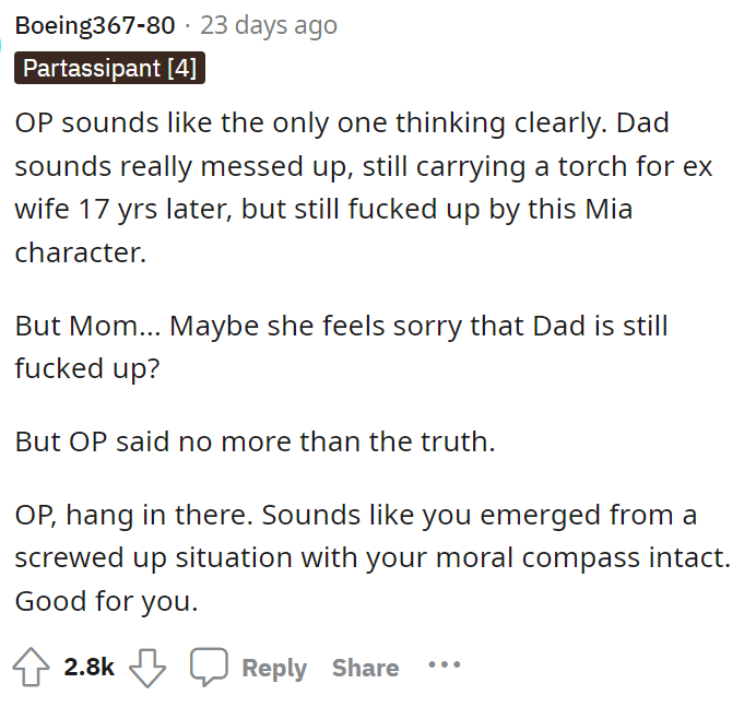 We definitely agree with this, and we feel like the dad is holding onto a lot here, and we're just not too sure why.