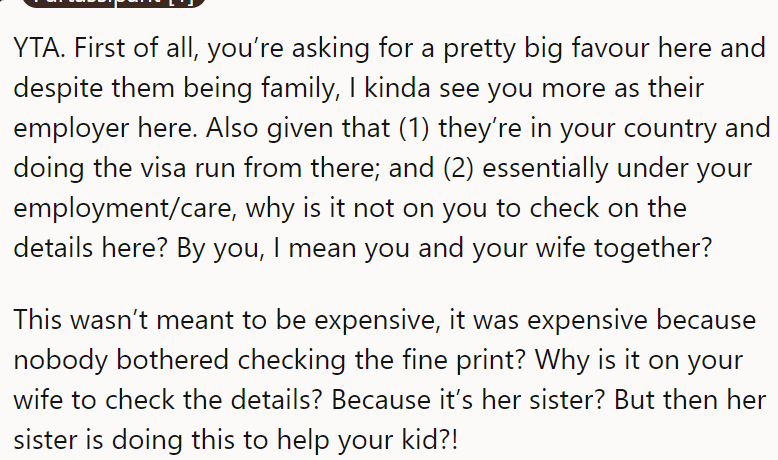 The OP is wrong because they were doing them a favor