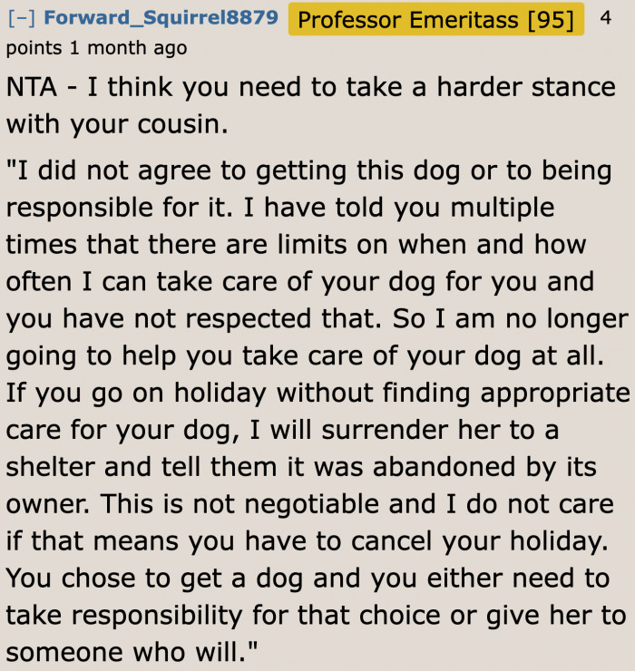 A user wants the OP to take a stand.