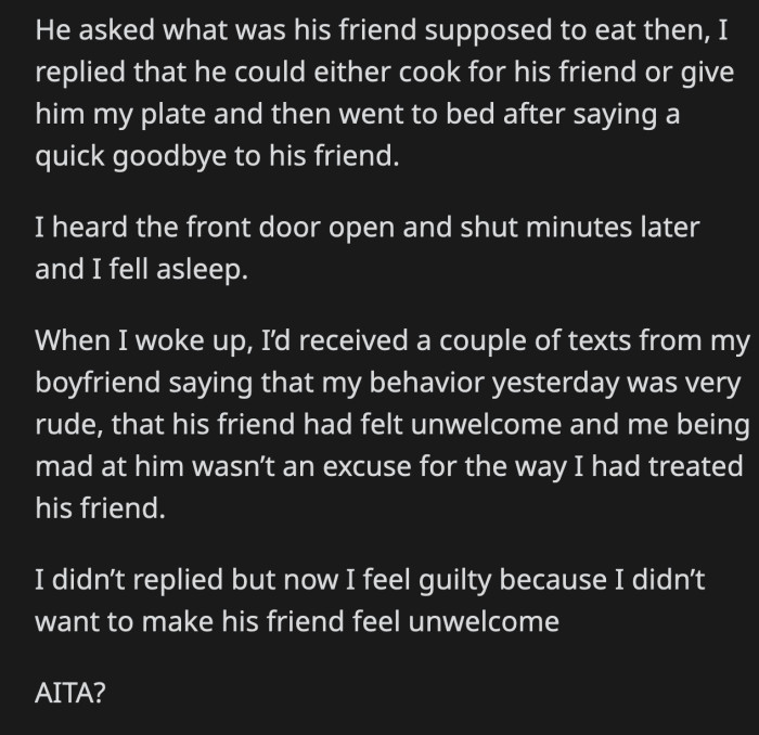 After refusing her boyfriend's request, OP was left feeling guilty