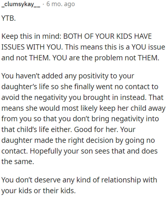 OP's daughter made no contact to avoid negativity.
