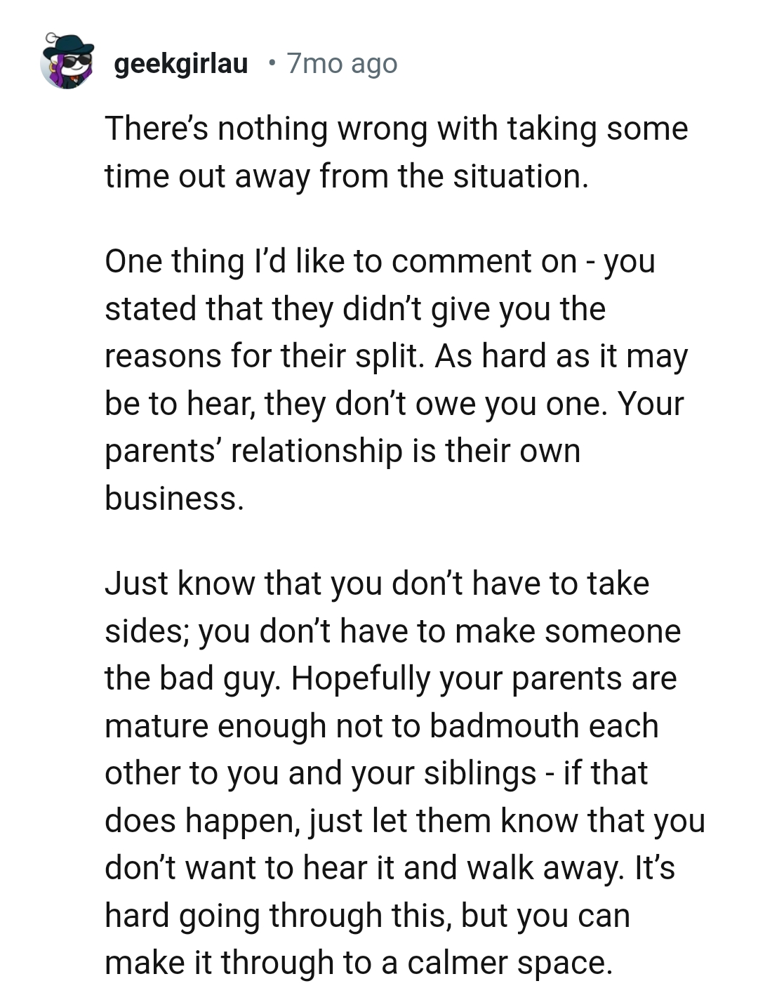 The OP should not have to take sides