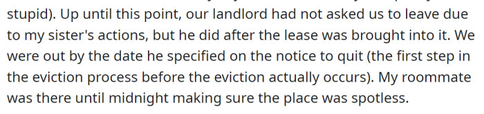 Consequently, they moved out and left the apartment spotless: