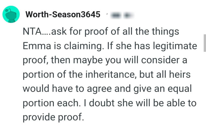 She should provide proof if she indeed cared for Mary