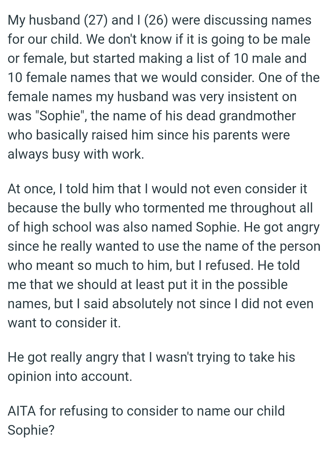 He told the OP that they should at least put it in the possible names