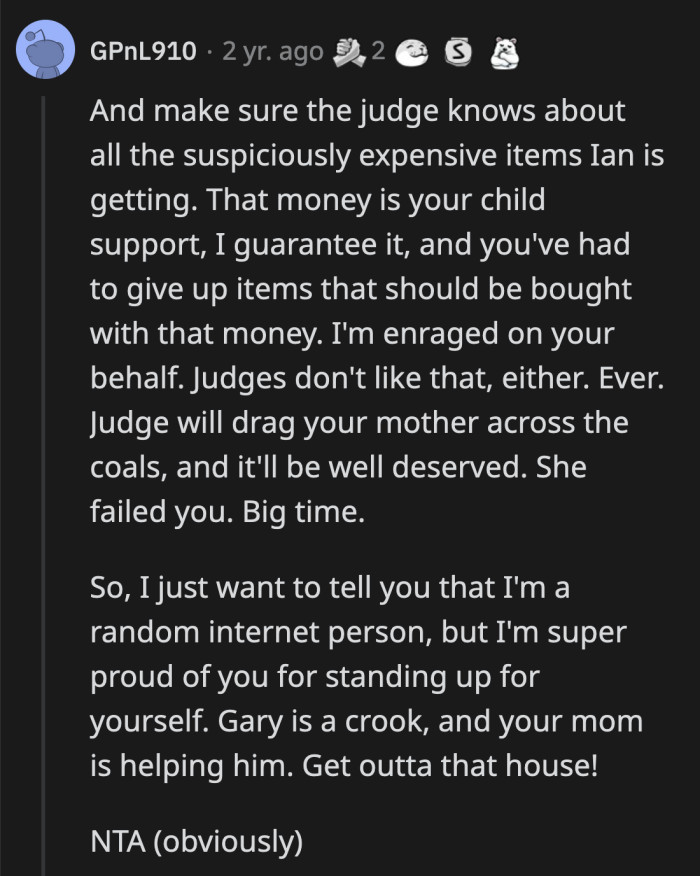 OP needed braces, a medically necessary procedure, which she had to give up because their money went to Ian's expensive car. It's suspicious, is what we're saying.