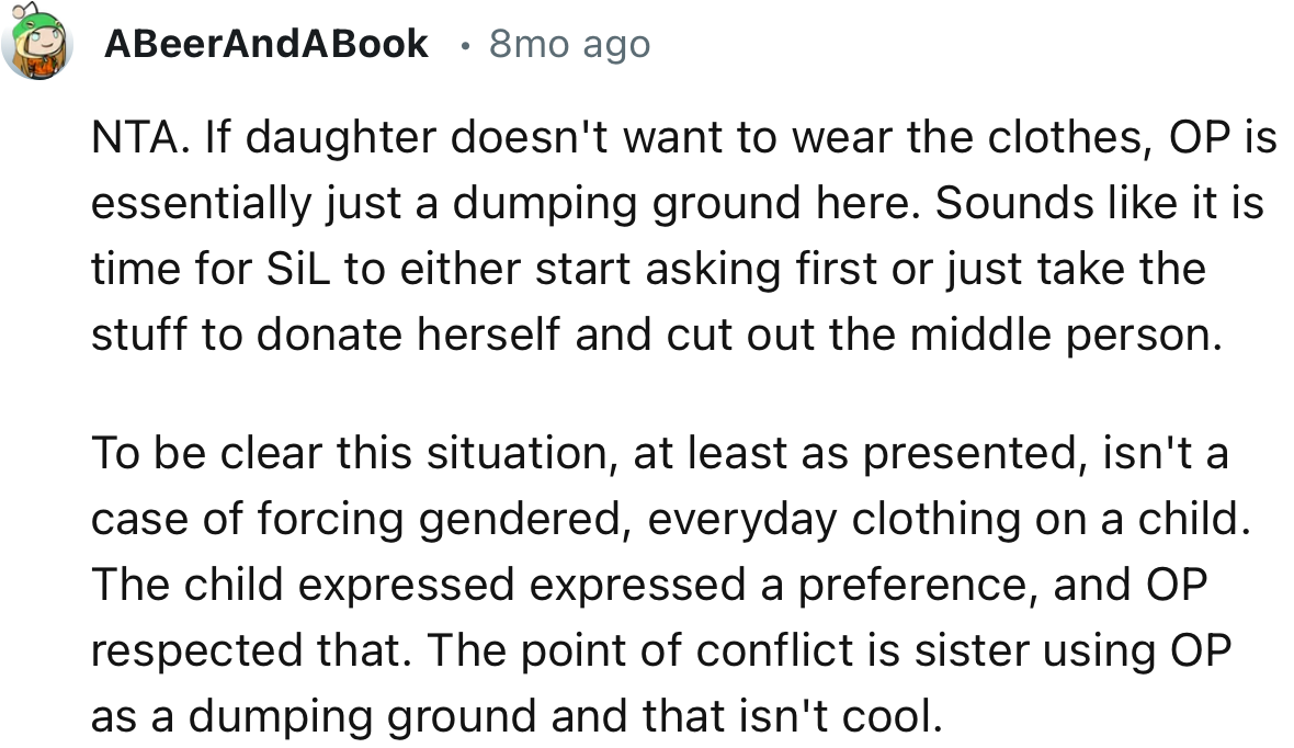 It seems SIL is using OP as a dumping ground for the boy clothes. Emma clearly doesn’t need them, so SIL can donate them to someone else.