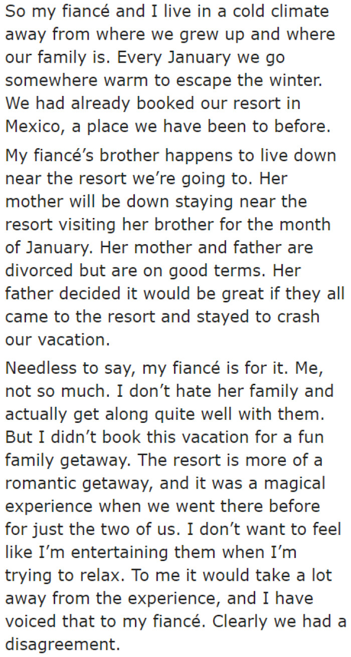 OP booked a romantic getaway.