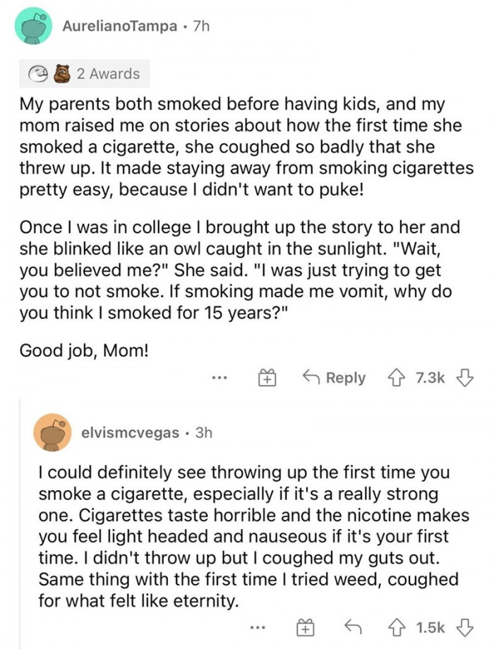 The things that parents will do to get their kids not to do bad things.