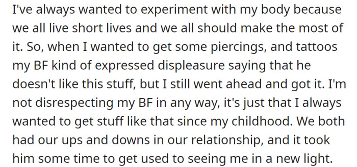 Her BF warned her that he doesn't like that stuff, but the OP wanted to do it anyway: