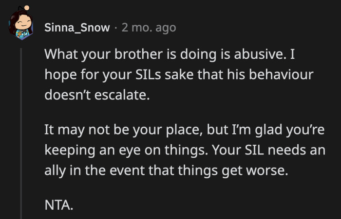 Yes, OP May Be Overstepping, but She Is Right to Do So. Her Brother's Behavior Is Alarming, and It Will Only Get Worse.