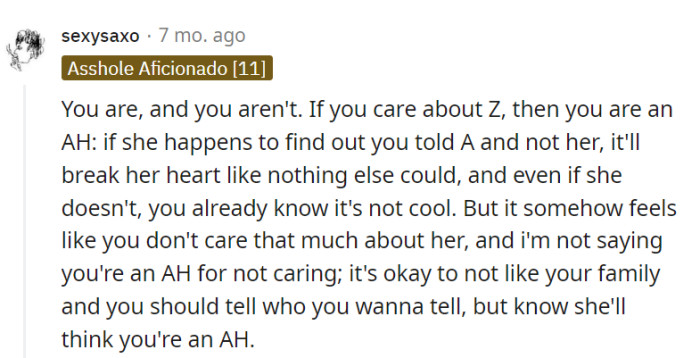 They're walking a tightrope between caring and not caring, and Z's opinion might be the final push in either direction.