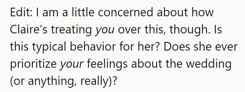 Seems like Claire's RSVP is missing a crucial detail: his feelings. Time for her to prioritize his presence, not just the presents.