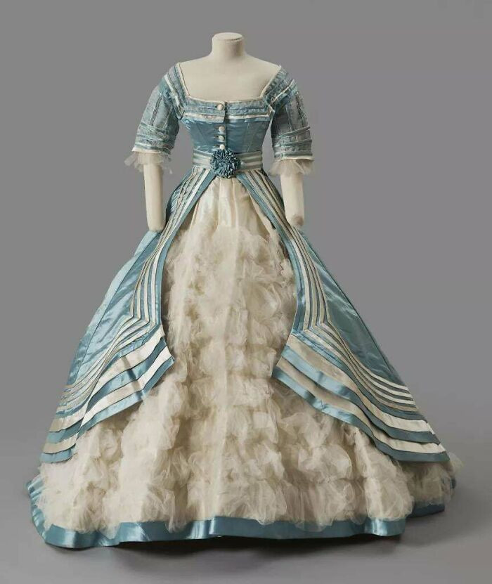"Celestial Blue Ball Gown, New York, 1867. What Kind Of Shoes Would Be Worn With This?"