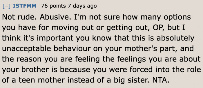 OP's mom is being a bad mother.