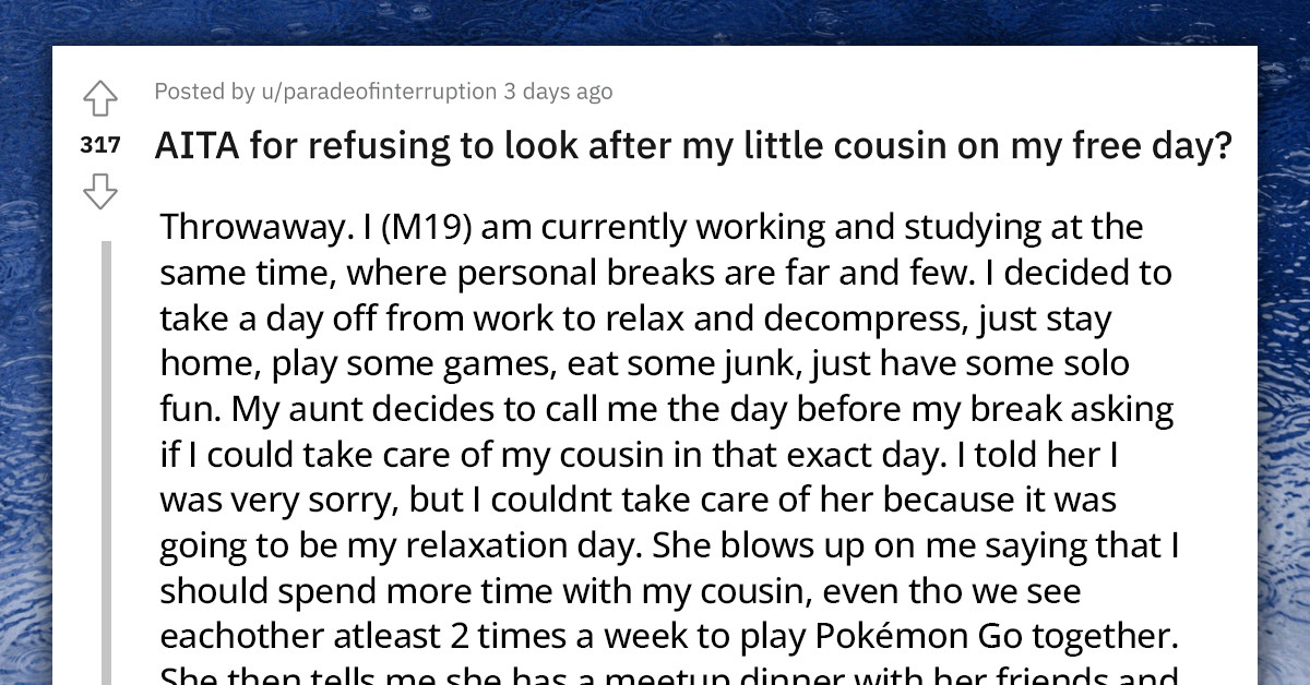 Teenager Wants To Know If He's Wrong For Refusing To Babysit His Cousin On His Free Day