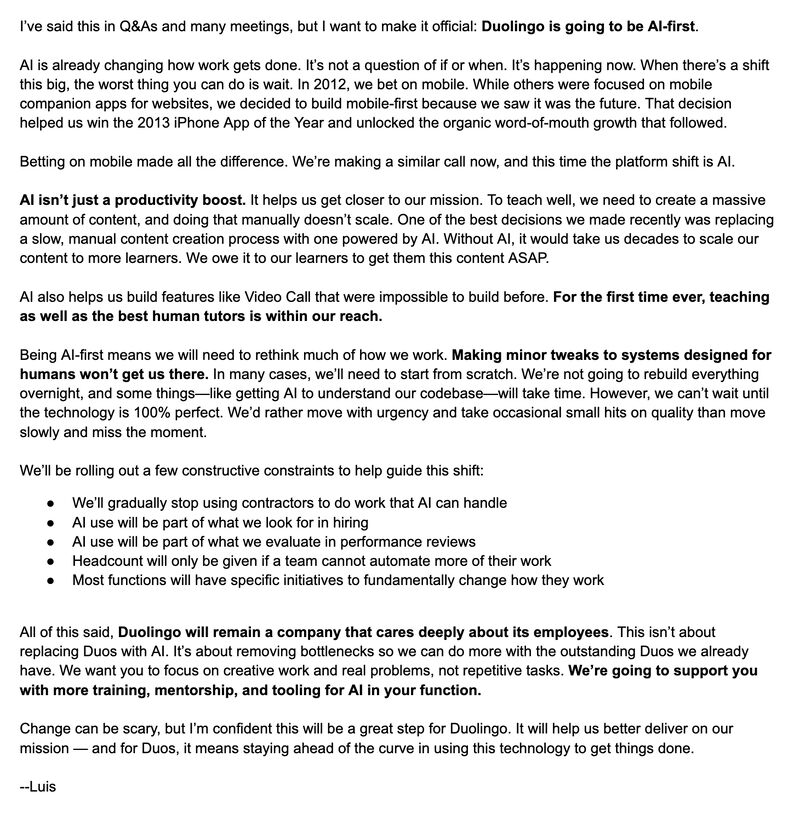 The full internal email can be viewed here: