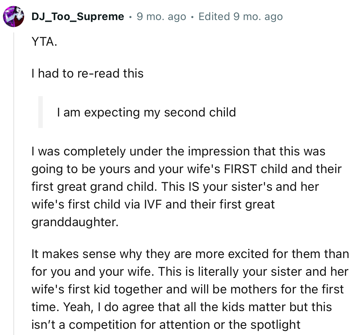 “YTA… This is literally your sister and her wife's first kid together and they will be mothers for the first time.”