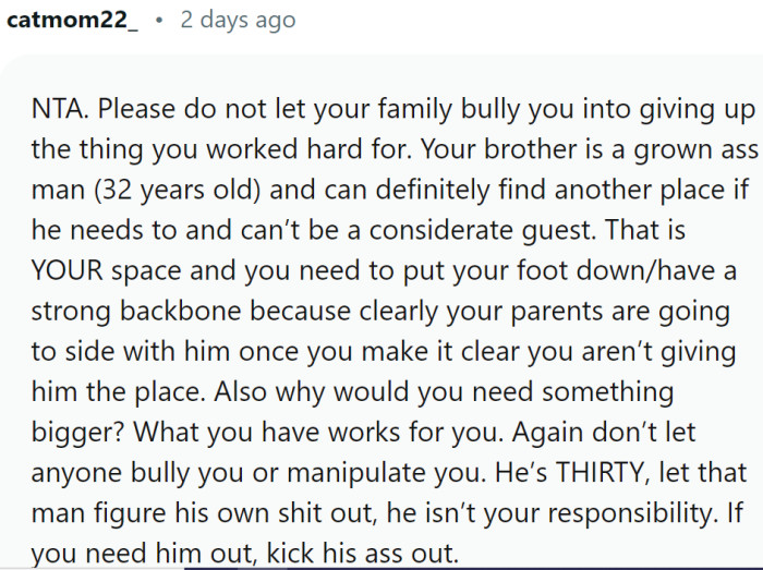 OP shouldn't let her family bully her into giving up the thing she worked hard for.