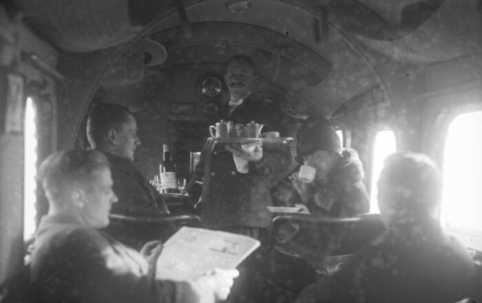 "Deutsche Lufthansa Puts Large Aircraft Into Operation In Which Passengers Can Eat Their Meals, Just Like In The Railway Dining Cars, 1928"