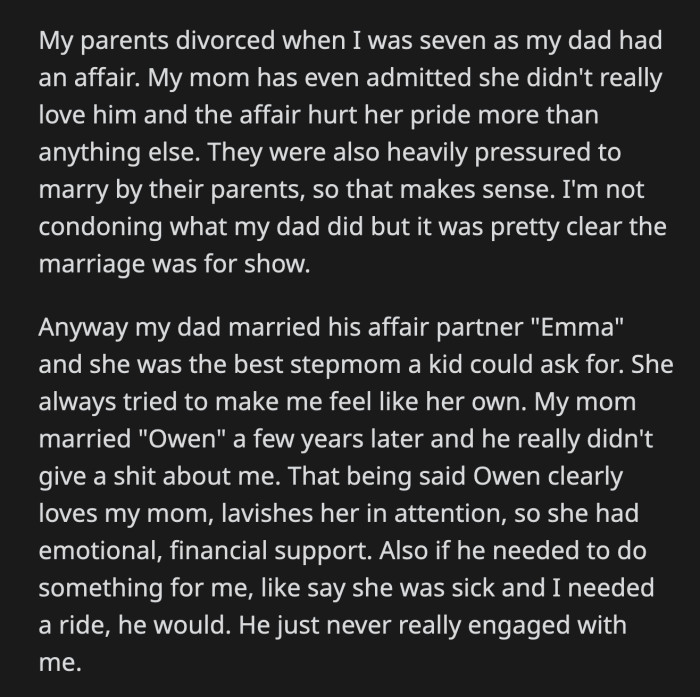 OP's mom didn't have a problem with this, except when it came to the dress she would wear during the ceremony.