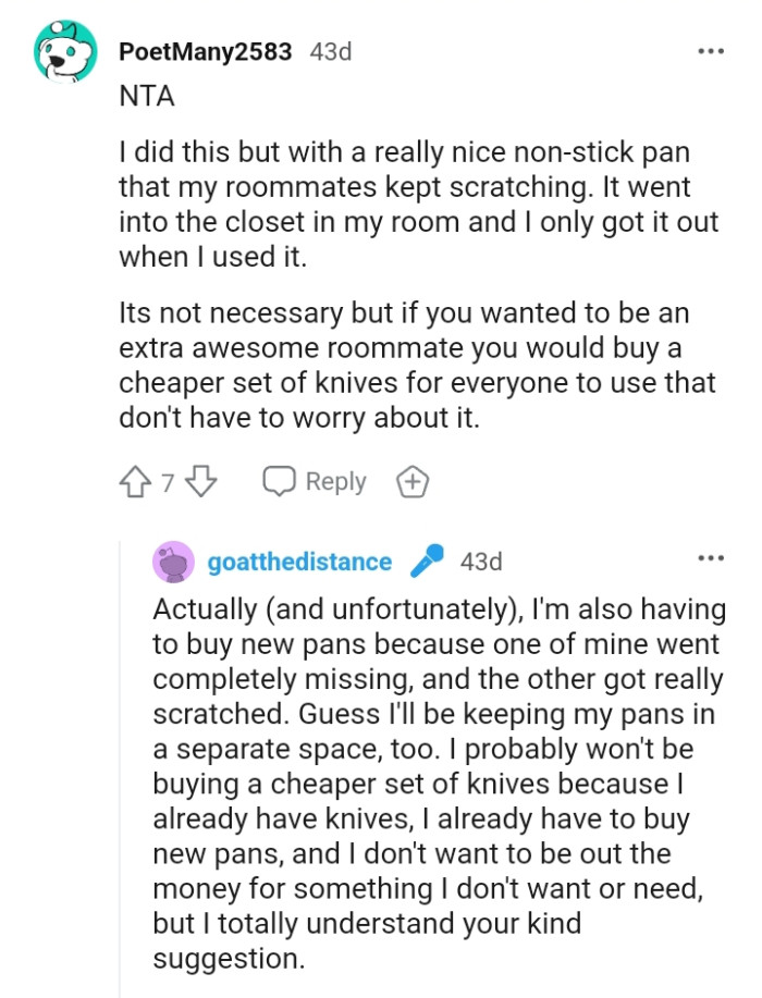 If the OP wants to be an extra nice person, she can just buy a cheaper set of knives