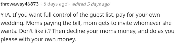 If OP wants full control, should be prepared to cover the expenses herself