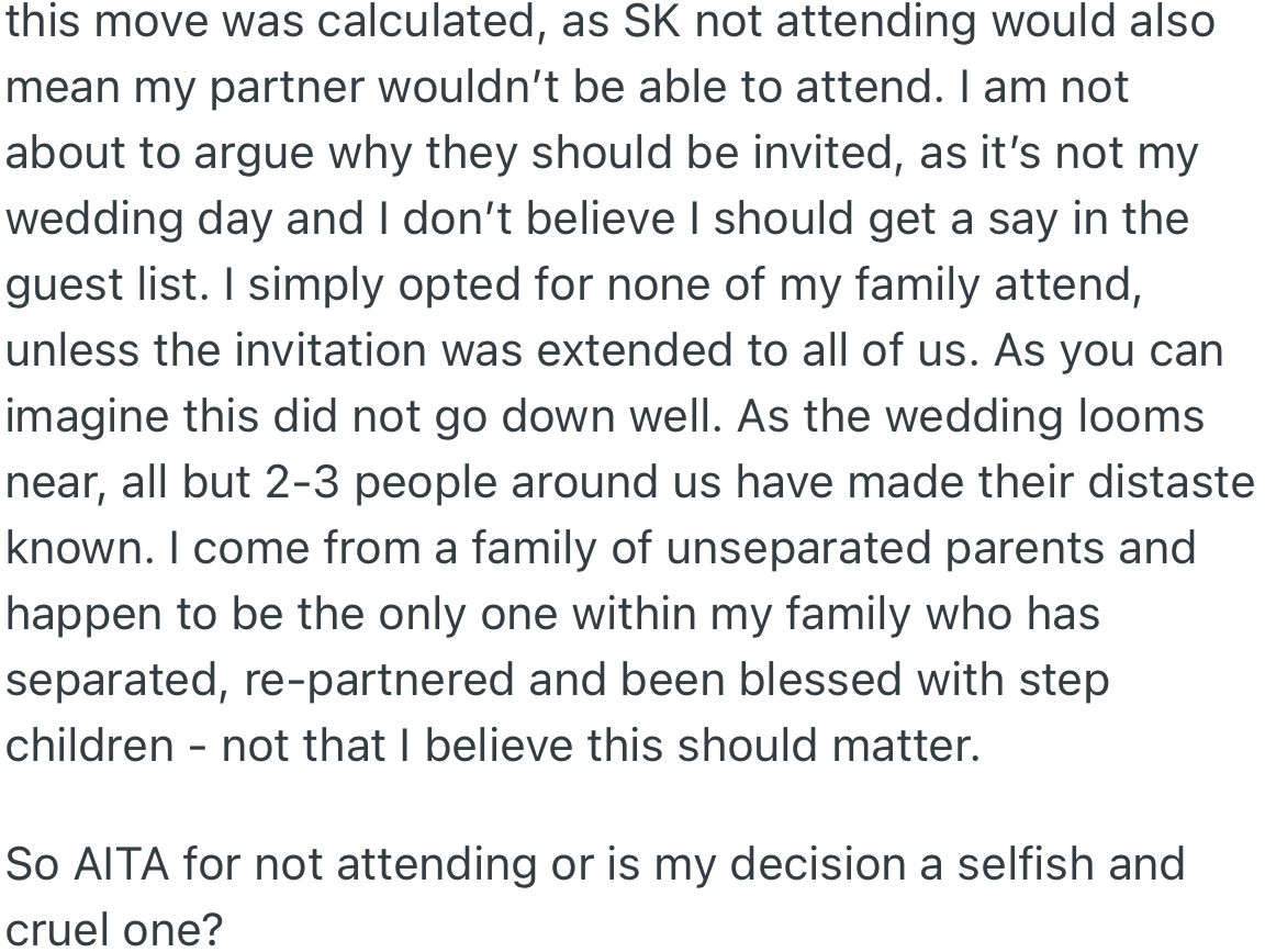 SK Not Attending Meant OP’s Boyfriend Would Also Not Attend. Since OP Had No Desire to Question Their Decision, She Decided to Opt Out of the Invitation.