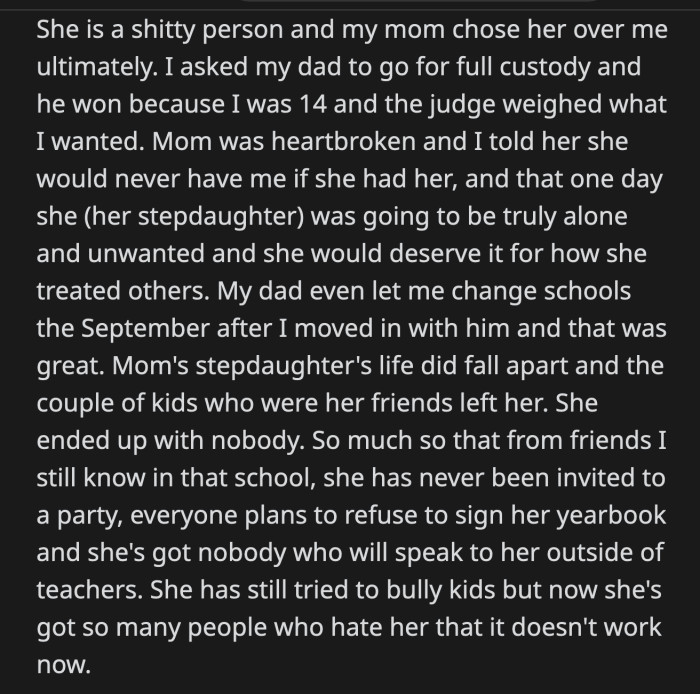 OP's mom wants her to forget the past and build a relationship with her stepdaughter.