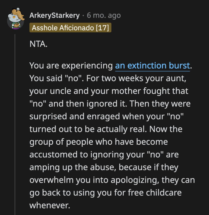 They are just trying to pressure OP to uphold the status quo that benefited them greatly.