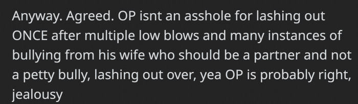 OP lashing out might be seen as minor compared to what his wife has been doing