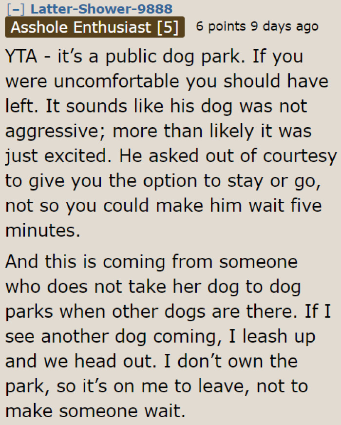 This user thinks that the guy asked her first so that he could allow them to leave safely. But she insisted on staying.