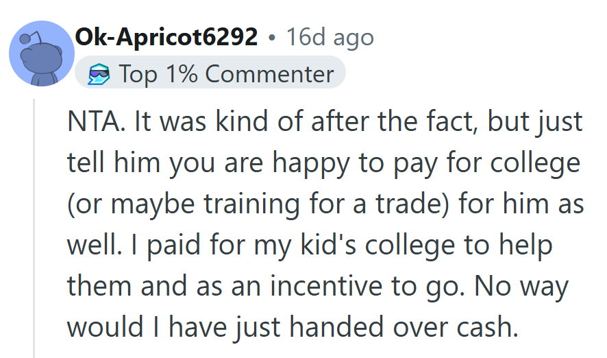 “Education fund, not cash prize” — a rule more parents might want to borrow.