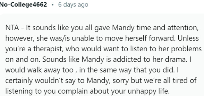 The Group Provided Support to Mandy, but Her Inability to Make Progress and Constant Negative Attitude Became Draining