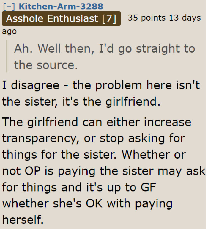 But people agree that the real problem here is the OP's girlfriend.