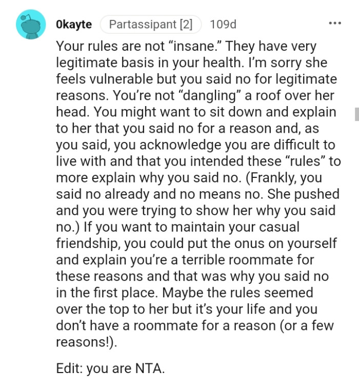 You were trying to show her why you said no