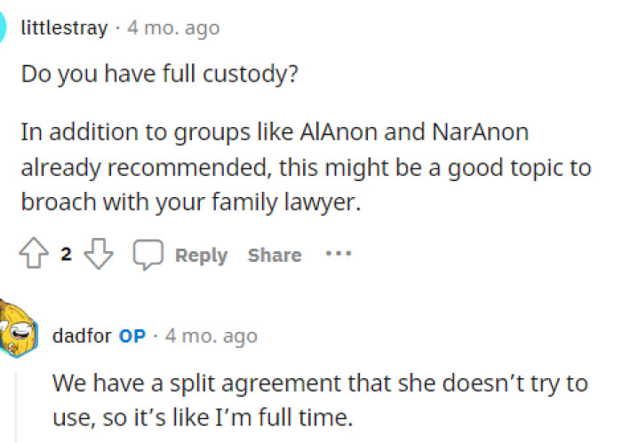 He provides us with more information on their custody agreement, but it doesn't seem like she wants much to do with the kids.