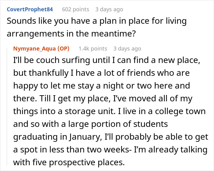 The OP sounds like she has a plan in place