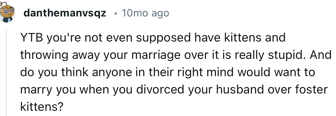 “YTB, You're Not Even Supposed to Have Kittens, and Throwing Away Your Marriage Over It Is Really Stupid.”