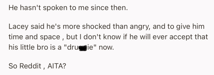 Chris hasn’t spoken to OP ever since the incident