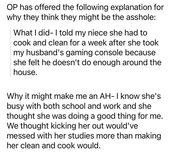 OP thinks she might potentially be the a-hole in this scenario for the following reason: