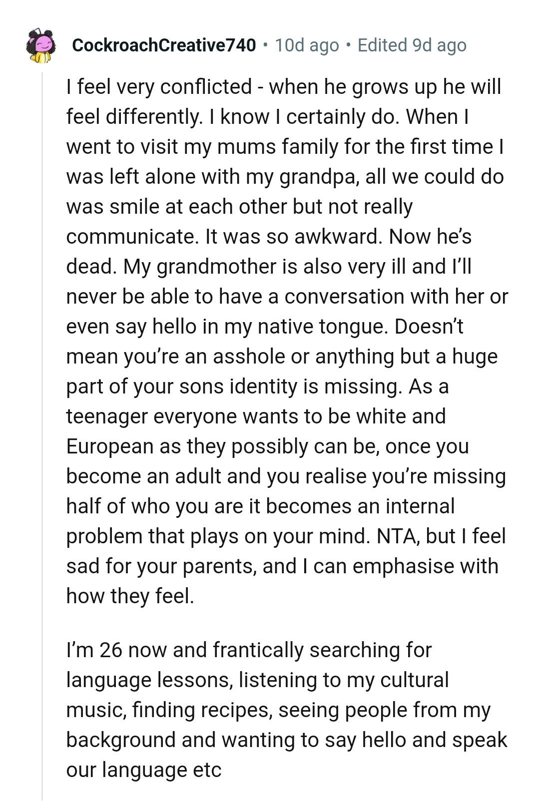 From a Redditor who is very conflicted