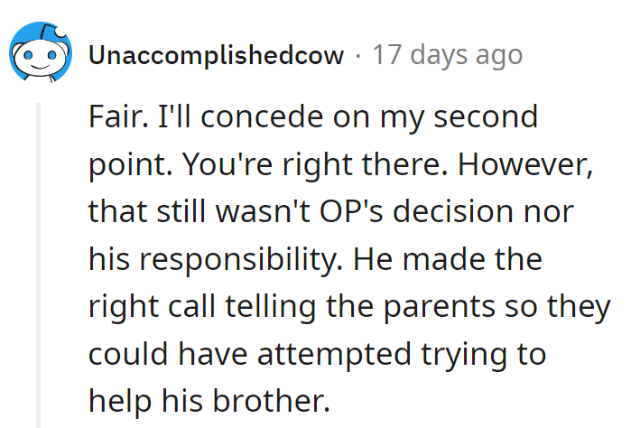 Valid on the second point. But remember, he's the messenger, not the architect of family decisions!