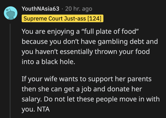 The in-laws have no one to blame but themselves. OP is able to live a comfortable life because of his own hard work.