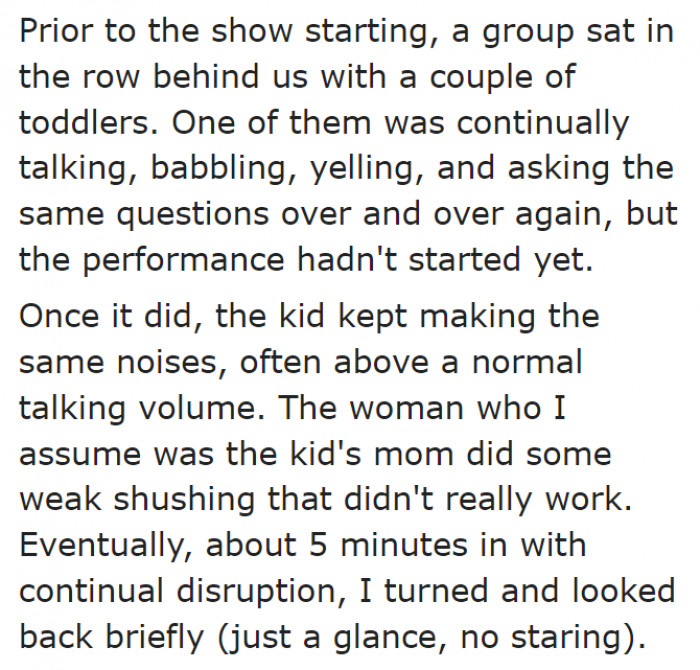 Behind them is a group with noisy toddlers.