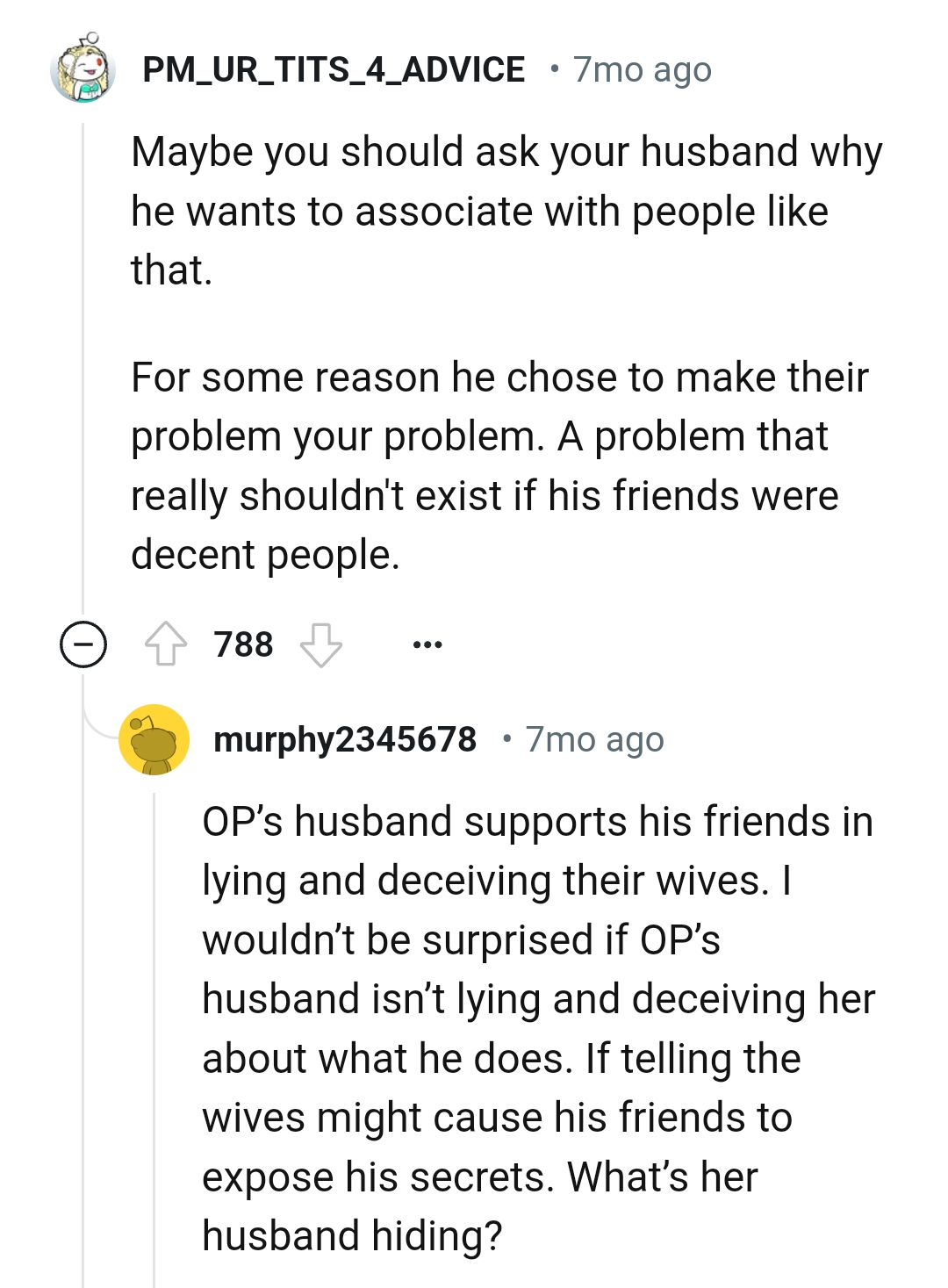 OP's husband supports his friends in lying