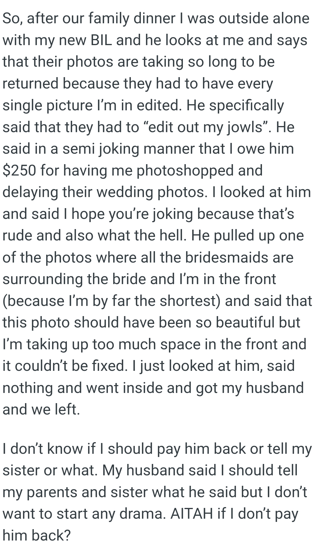 He pulled up one of the photos where all the bridesmaids are surrounding the bride