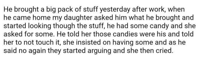 The issue came up yesterday when the 8-year-old got into her half-brother's things and saw some candy that she wanted