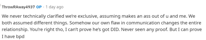 OP provides more information about their relationship, or lack thereof, and mentions that she can't prove his conditions at all.
